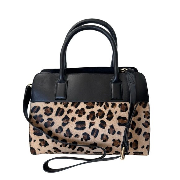 Chicos Haircalf Leather Animal Print Tote Bag Double Handle Crossbody Purse - Picture 1 of 9